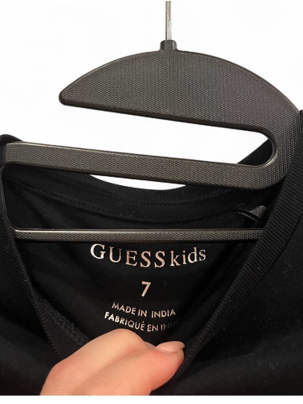GUESS Black Short Sleeve Tee with Pearl Studded Logo - Picture 2 of 3